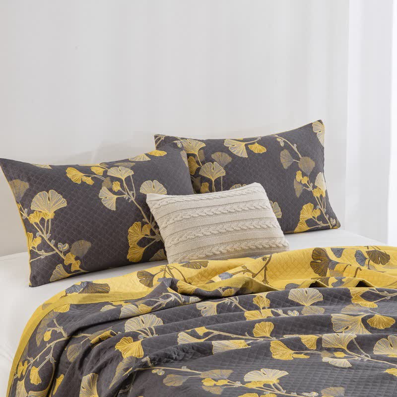 Couvre-lit réversible en coton biologique à motif de feuilles de ginkgo - image 29