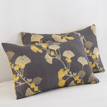 Couvre-lit réversible en coton biologique à motif de feuilles de ginkgo - image 31