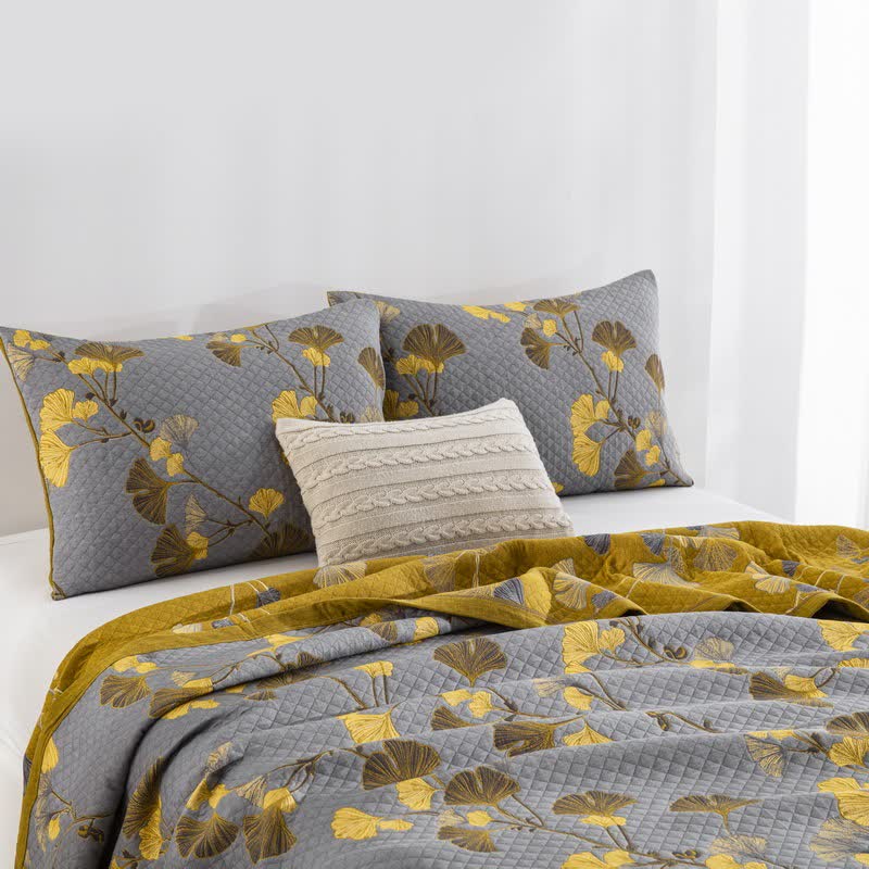 Couvre-lit réversible en coton biologique à motif de feuilles de ginkgo - image 44