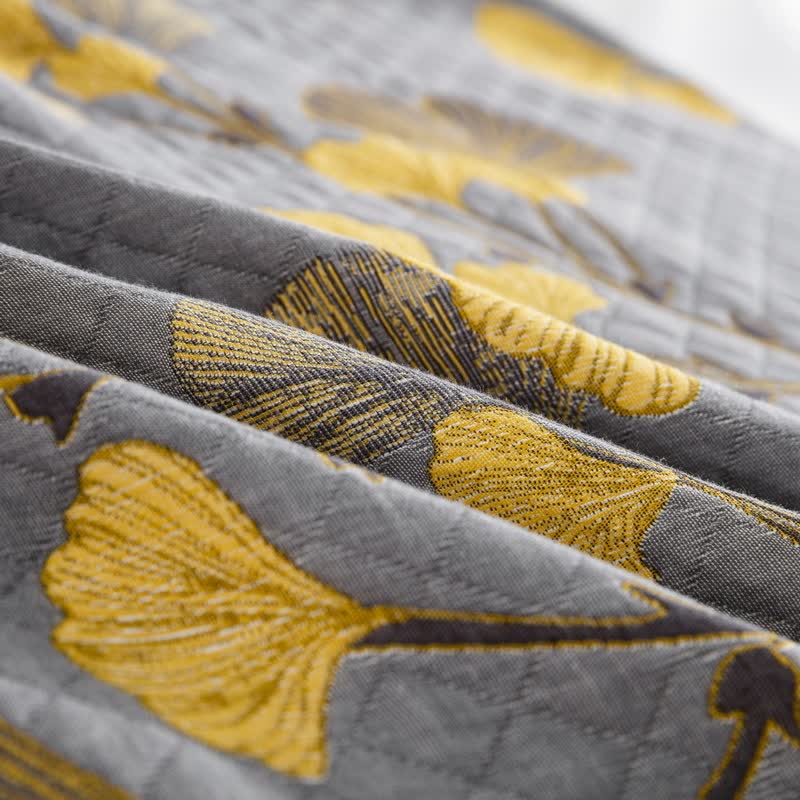 Couvre-lit réversible en coton biologique à motif de feuilles de ginkgo - image 49