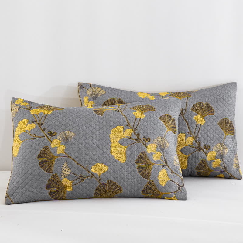 Couvre-lit réversible en coton biologique à motif de feuilles de ginkgo - image 46