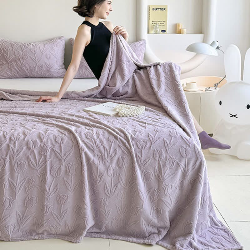 Couverture en peluche à motif tulipe, en fausse fourrure - image 15