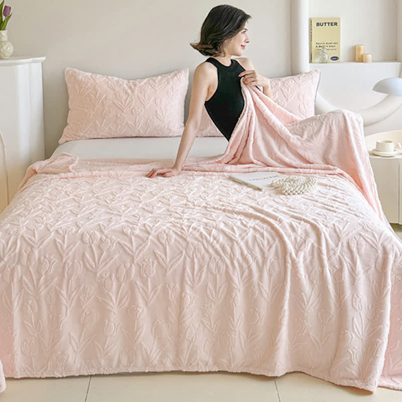 Couverture en peluche à motif tulipe, en fausse fourrure - image 3