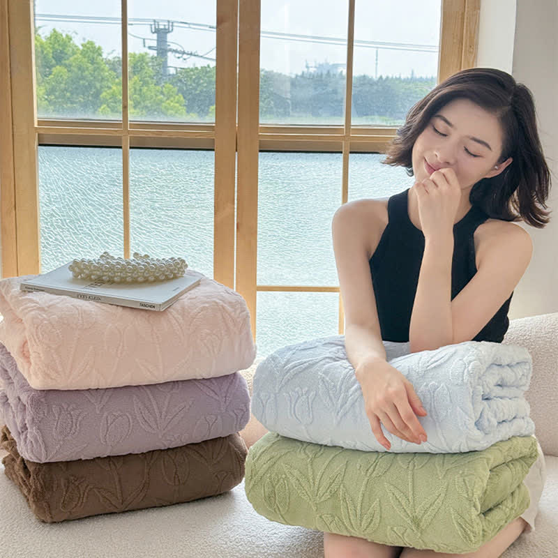 Couverture en peluche à motif tulipe, en fausse fourrure - image 2