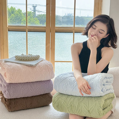 Couverture en peluche à motif tulipe, en fausse fourrure - image 2