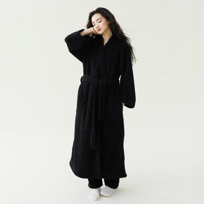 peignoir en peluche uni, style minimaliste - Noir - Peignoir avec pantalon - XL - image 5