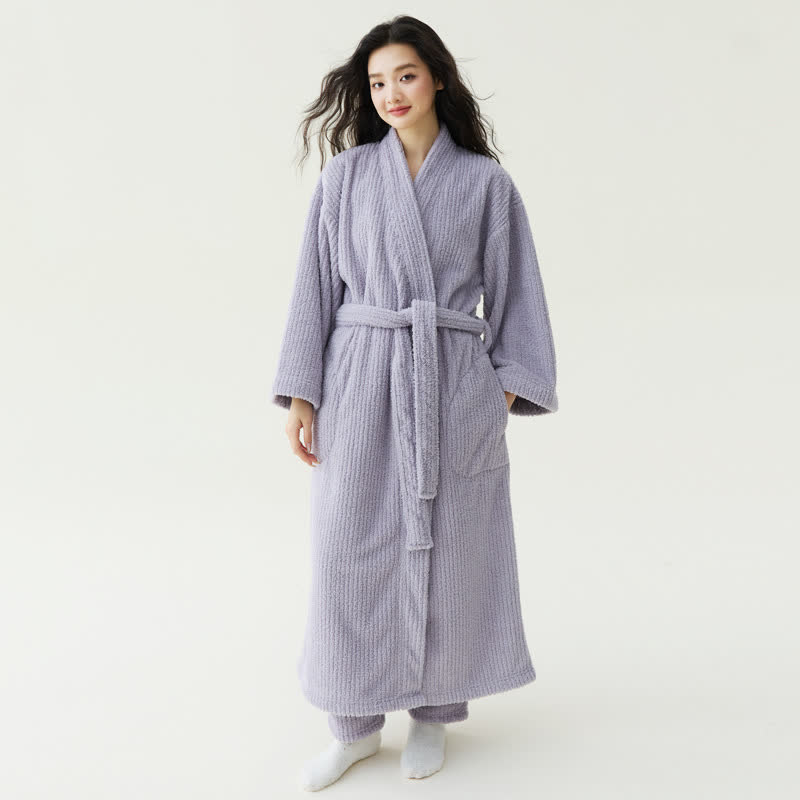 peignoir en peluche uni, style minimaliste - Violet - Peignoir avec pantalon - XL - image 4