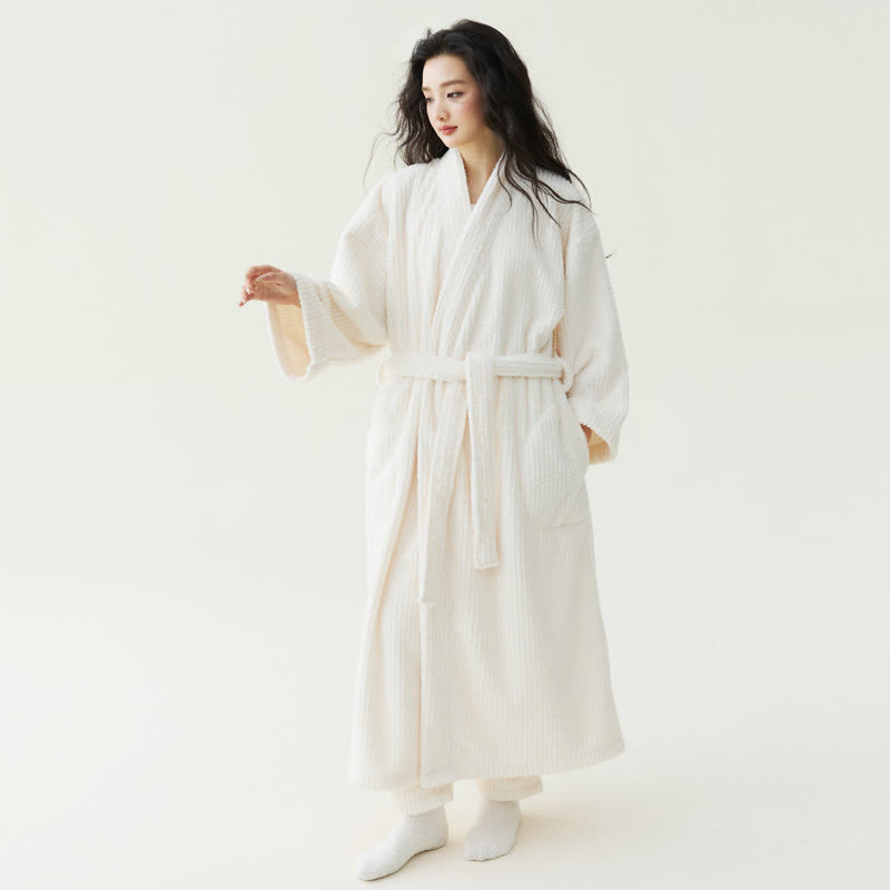 peignoir en peluche uni, style minimaliste - Beige - Peignoir avec pantalon - XL - image 2