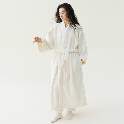 peignoir en peluche uni, style minimaliste - Beige - Peignoir avec pantalon - XL - image 2