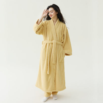 peignoir en peluche uni, style minimaliste - Jaune - Peignoir avec pantalon - XL - image 1