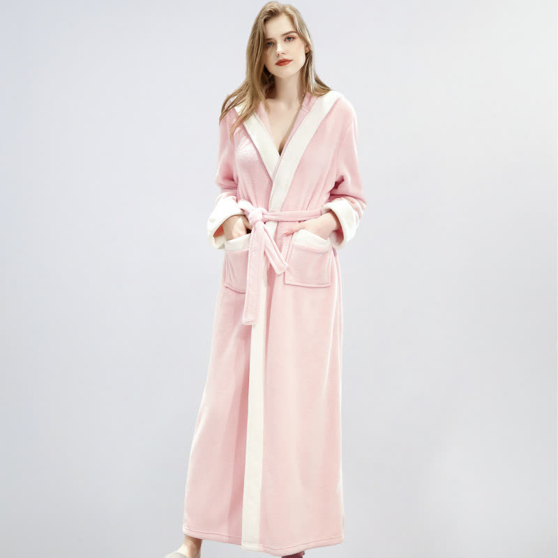 Peignoir unisexe en polaire douce et chaude à capuche - Rose - XL - image 6