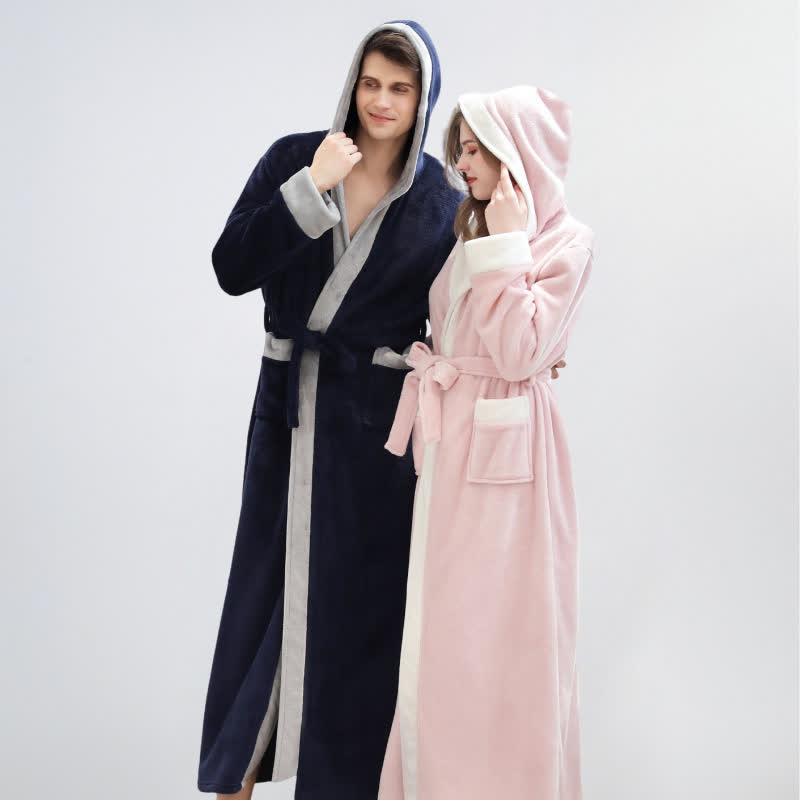 Peignoir unisexe en polaire douce et chaude à capuche - image 0
