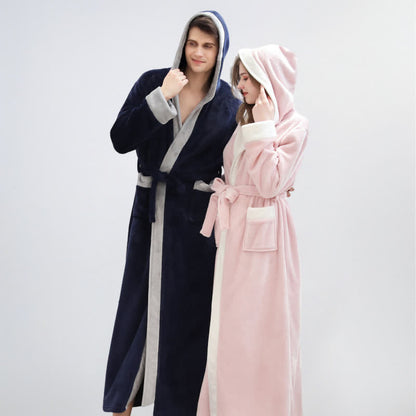Peignoir unisexe en polaire douce et chaude à capuche - image 0