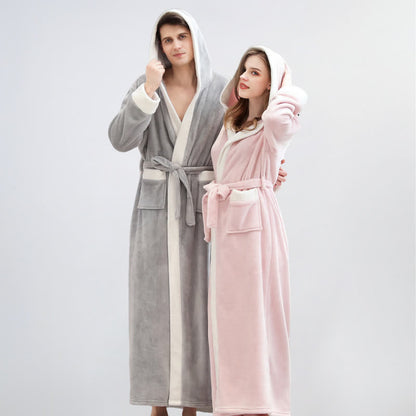 Peignoir unisexe en polaire douce et chaude à capuche - image 1