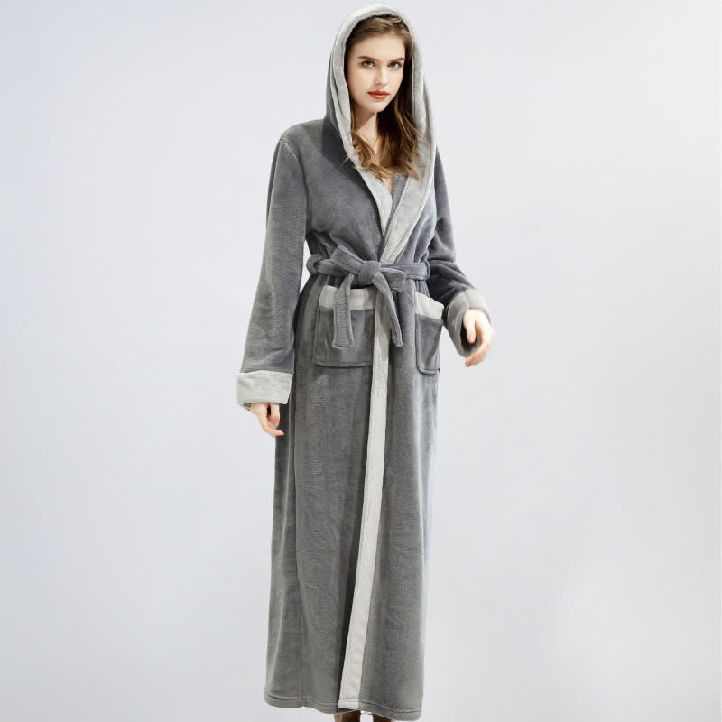 Peignoir unisexe en polaire douce et chaude à capuche - Gris foncé - XL - image 7