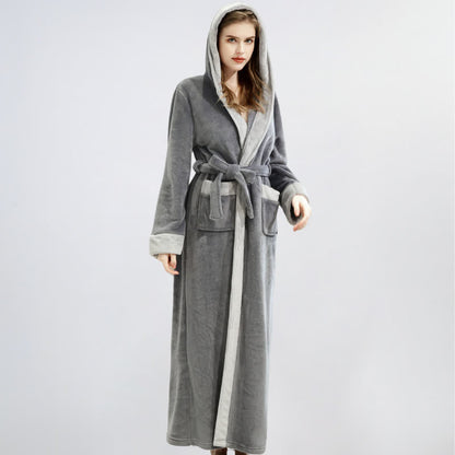 Peignoir unisexe en polaire douce et chaude à capuche - Gris foncé - XL - image 7