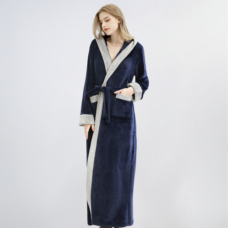 Peignoir unisexe en polaire douce et chaude à capuche - bleu marine - XL - image 4