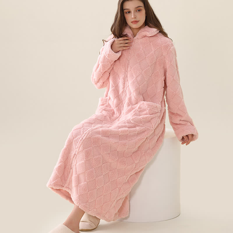 Peignoir moelleux à motif diamant et fermeture éclair - Rose - XL - image 0