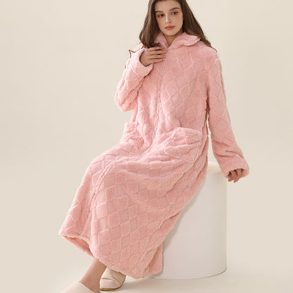 Peignoir moelleux à motif diamant et fermeture éclair - Rose - XL - image 0