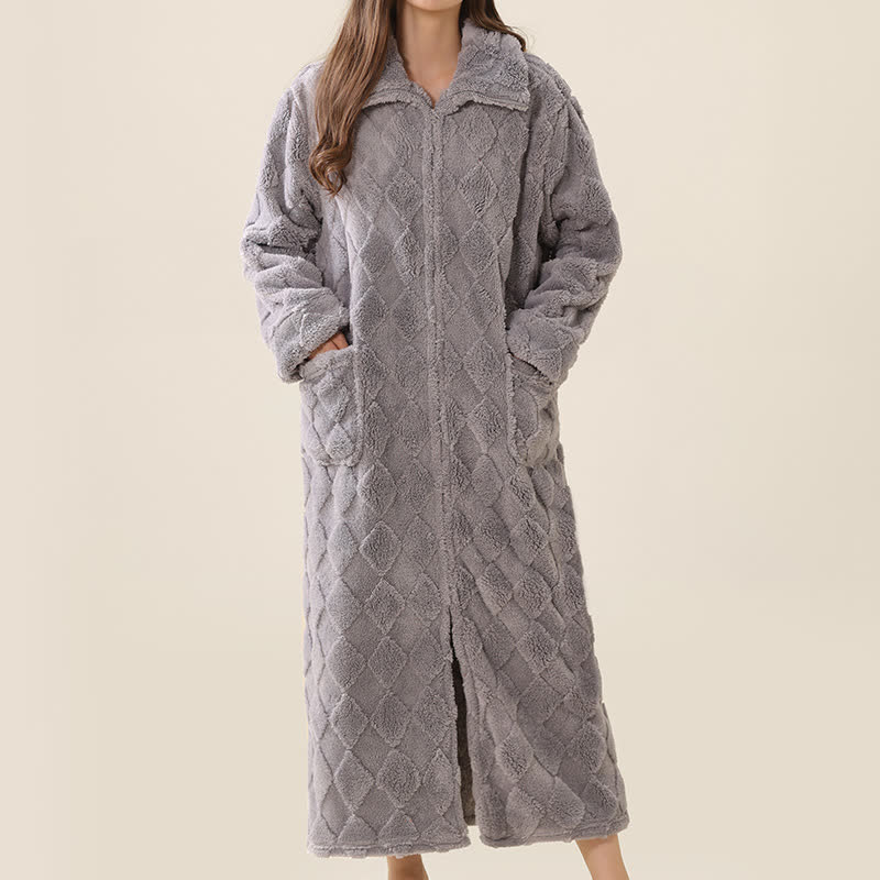 Peignoir moelleux à motif diamant et fermeture éclair - Gris - XL - image 20