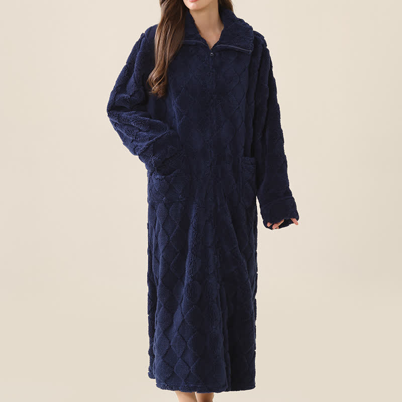 Peignoir moelleux à motif diamant et fermeture éclair - bleu marine - XL - image 15