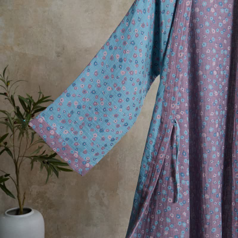 Peignoir rustique en coton de style kimono avec un motif jacquard floral - image 2