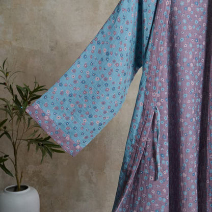 Peignoir rustique en coton de style kimono avec un motif jacquard floral - image 2