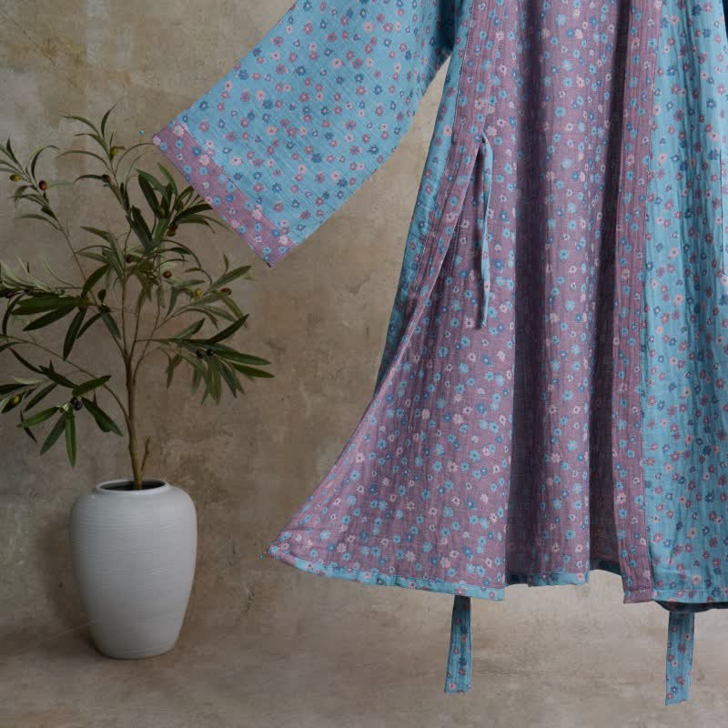 Peignoir rustique en coton de style kimono avec un motif jacquard floral - image 3