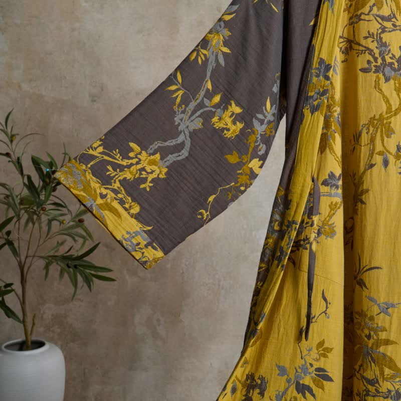 Peignoir kimono vintage en coton à motifs floraux et de feuilles - image 3