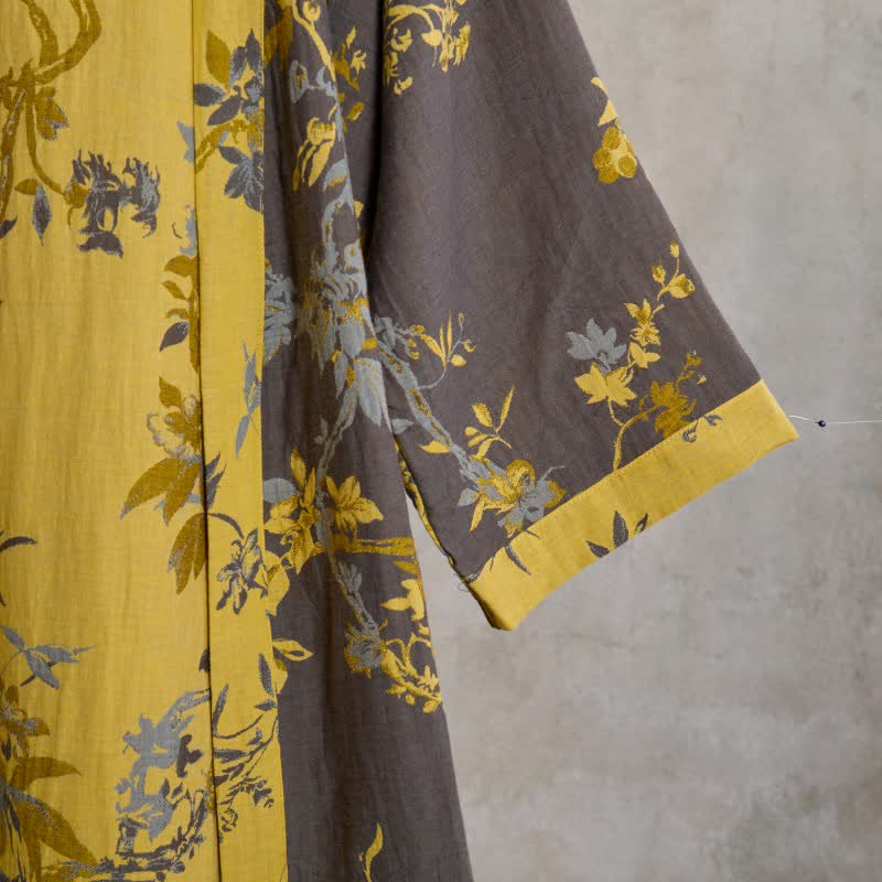 Peignoir kimono vintage en coton à motifs floraux et de feuilles - image 5