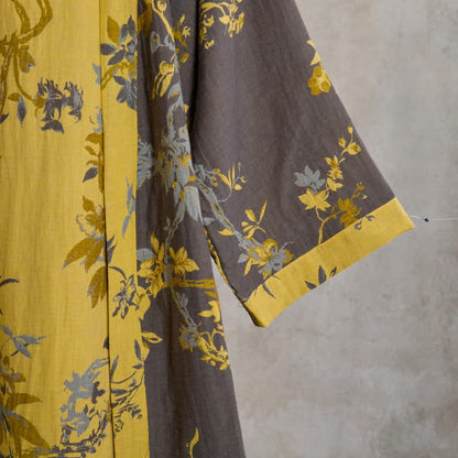 Peignoir kimono vintage en coton à motifs floraux et de feuilles - image 5