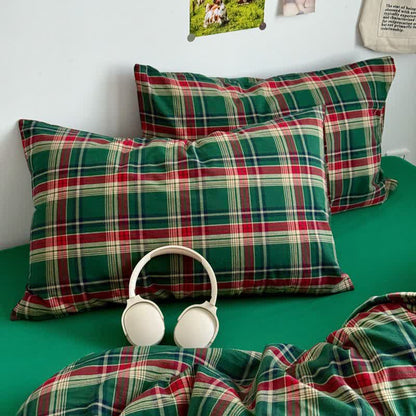 parure de lit classique en coton à carreaux - Vert - 2 taies d'oreiller - 48 cm x 74 cm - image 6