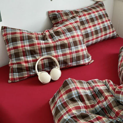 parure de lit classique en coton à carreaux - Rouge - 2 taies d'oreiller - 48 cm x 74 cm - image 15