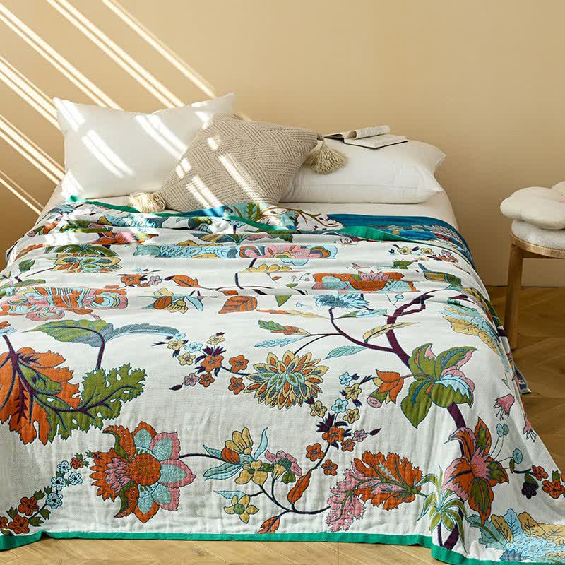 Couverture Ownkoti en gaze de coton à motif jacquard et à motif floral et de feuilles - image 2