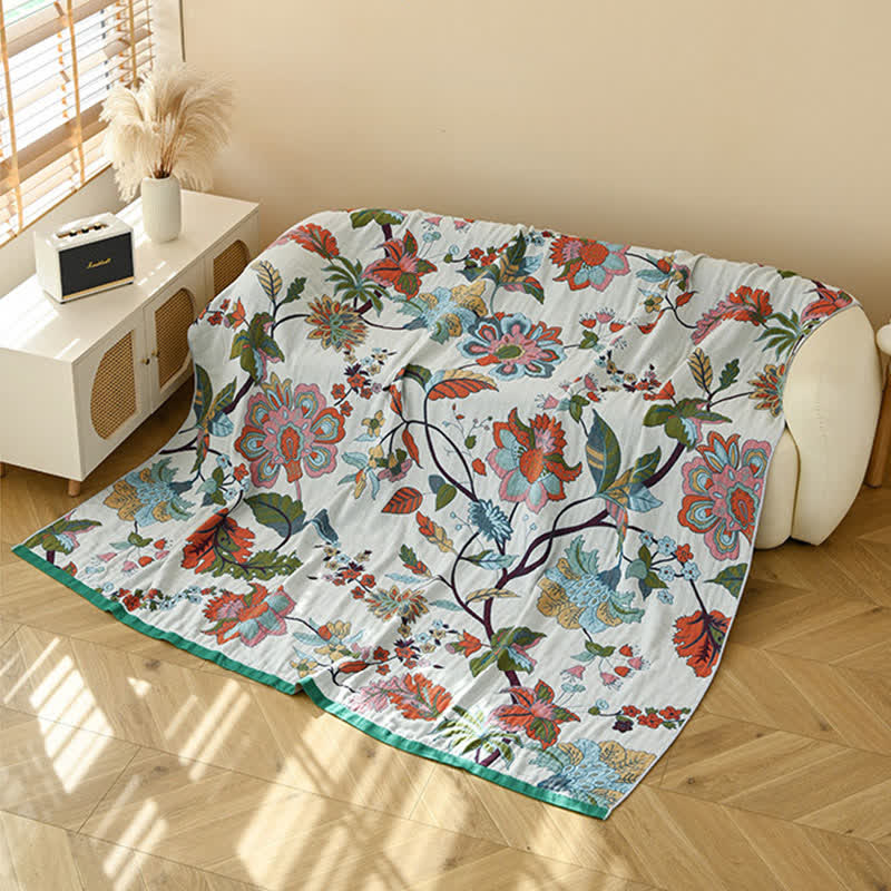 Couverture Ownkoti en gaze de coton à motif jacquard et à motif floral et de feuilles - image 5