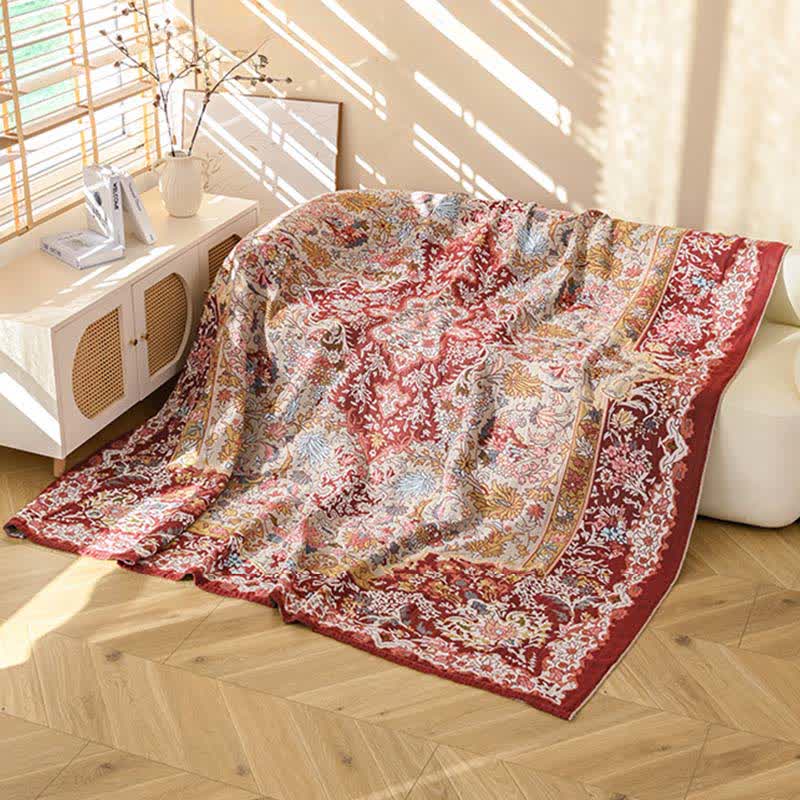 Couverture matelassée rétro Ownkoti en coton rouge à motif floral jacquard - image 4