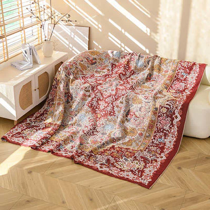 Couverture matelassée rétro Ownkoti en coton rouge à motif floral jacquard - image 4