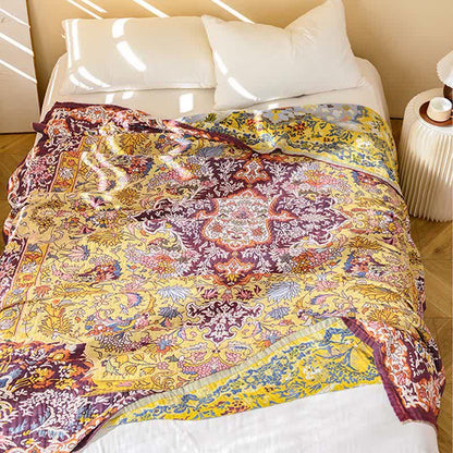 Couverture matelassée rétro Ownkoti en coton rouge à motif floral jacquard - image 2
