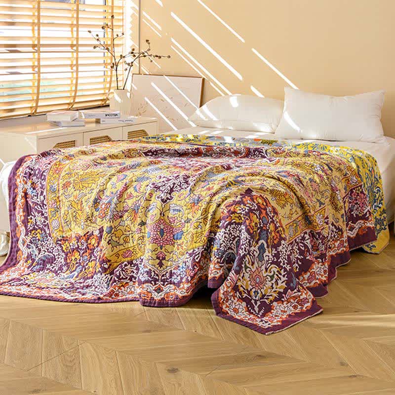 Couverture matelassée rétro Ownkoti en coton rouge à motif floral jacquard - image 3