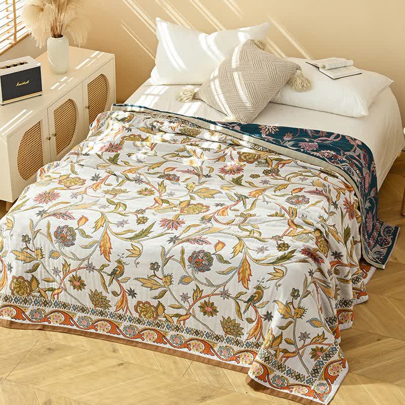 Couverture de style pastoral Ownkoti à motif de feuilles, en gaze de coton - 230 cm x 250 cm - image 0