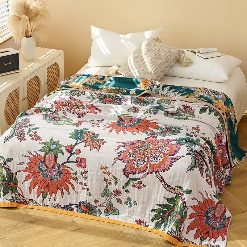 Couette en gaze de coton Ownkoti rétro à fleurs épanouies - 230 cm x 250 cm - image 0