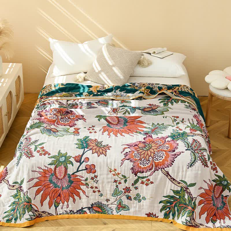 Couette en gaze de coton Ownkoti rétro à fleurs épanouies - image 1