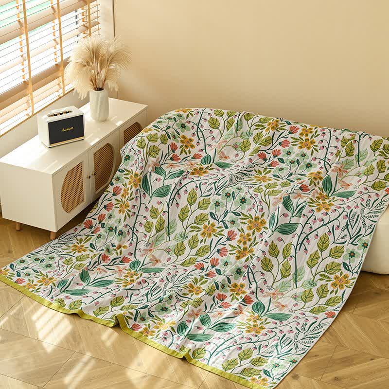 Couette en gaze de coton Ownkoti à motif de feuilles et de fleurs vertes - image 3