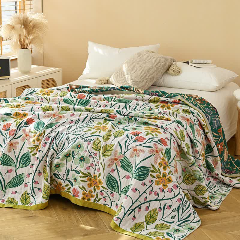 Couette en gaze de coton Ownkoti à motif de feuilles et de fleurs vertes - image 2