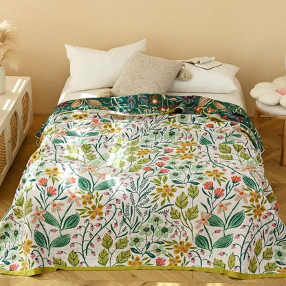Couette en gaze de coton Ownkoti à motif de feuilles et de fleurs vertes - image 1