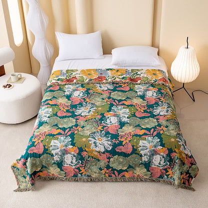 Couverture de luxe Ownkoti en gaze de coton à fleurs et à pompons - image 1