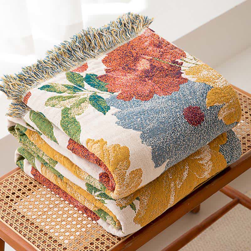 Couverture de luxe Ownkoti en gaze de coton à fleurs et à pompons - image 2