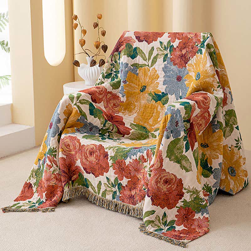 Couverture de luxe Ownkoti en gaze de coton à fleurs et à pompons - image 3
