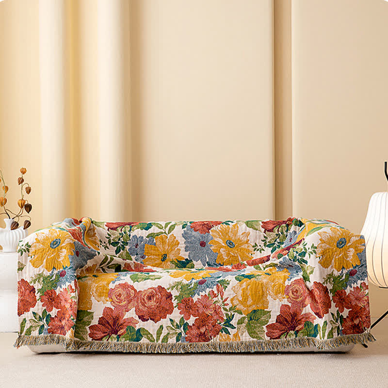Couverture de luxe Ownkoti en gaze de coton à fleurs et à pompons - image 4