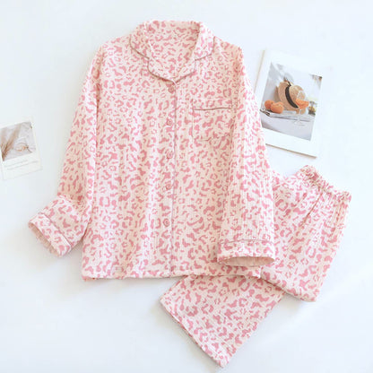 Ensemble de vêtements d'intérieur en coton à imprimé léopard aux couleurs douces - Rose - XL - image 2